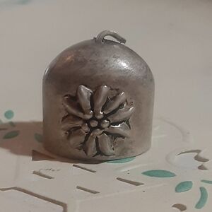 c1920-40 AUSTRIAN Sterling Silver Handmade Bell Charm Edelweiss Floral Front